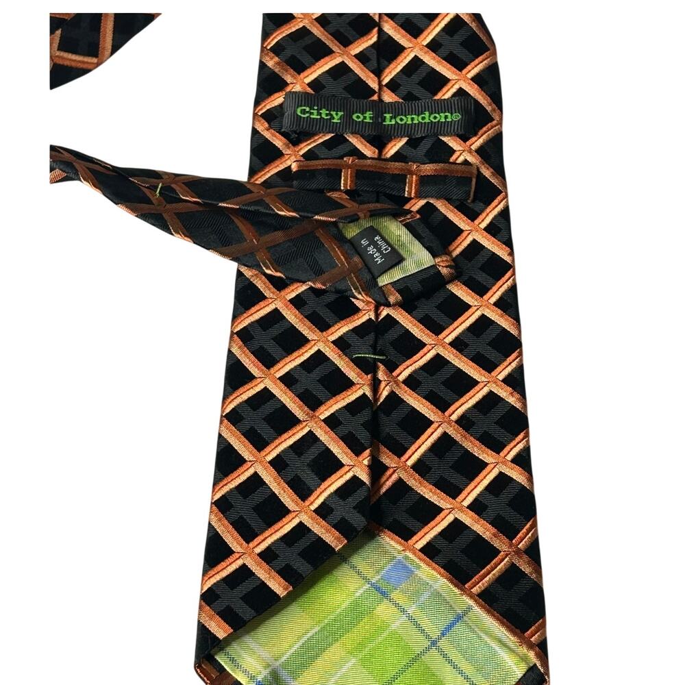 City of London Black & Orange geometric grid pattern necktie